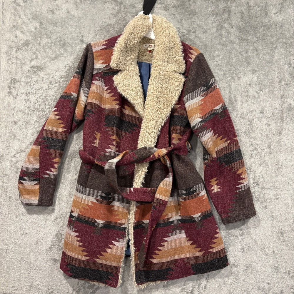 Idyllwind Miranda Lambert Southwestern Blanket Coat Sherpa Collar Belted L